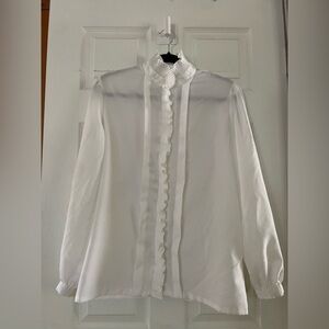 Vintage White Ruffle-Front Women's Blouse Size 14